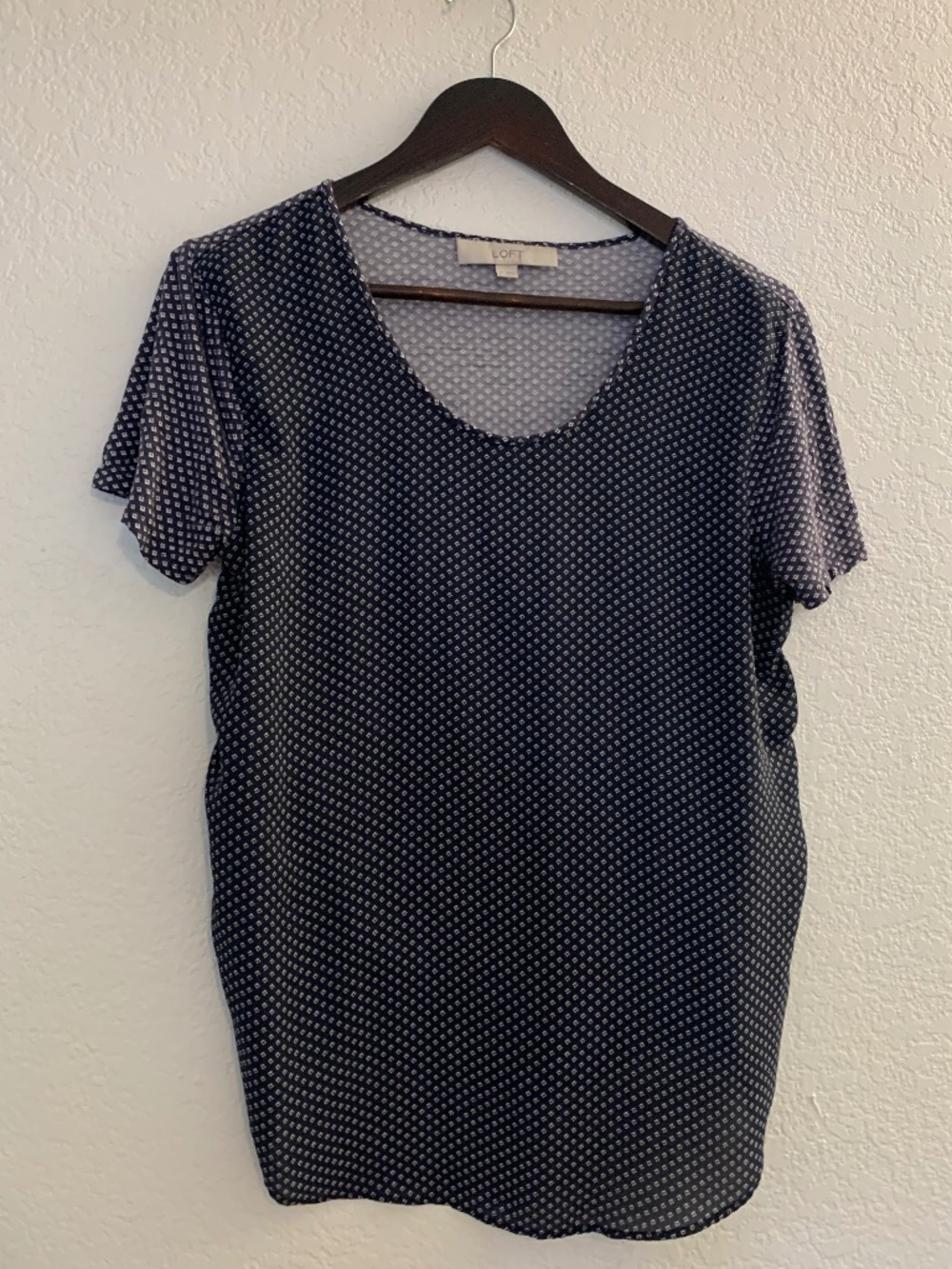 LOFT Top Navy Blue Mixed-Media Short Sleeve Shirt Women's | Medium